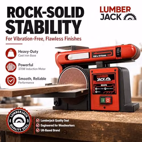 Lumberjack 370W Belt and Disc Benchtop Sander Linisher with Heavy Duty Cast Iron Base in Red – 4