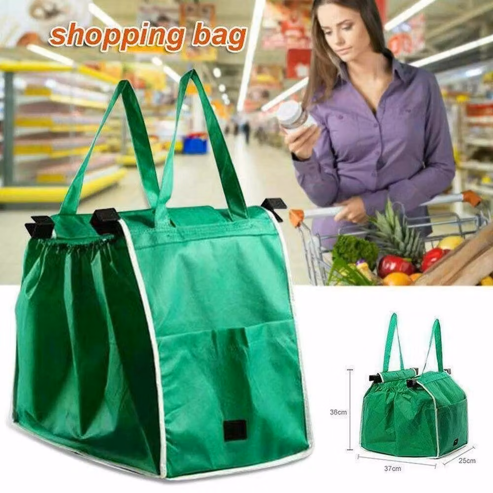 EONLION 2 Pack Reusable Foldable Trolley Bags in Green – 4