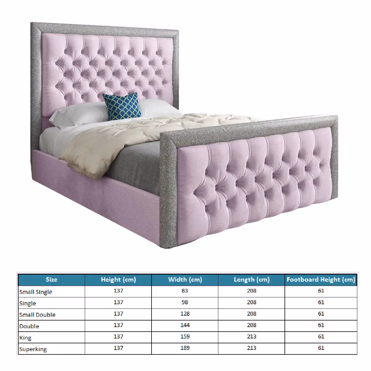 Casani Upholstered Velvet Bed Frame in Pink, W/D/H: 140 x 200 x 137 cm – 5