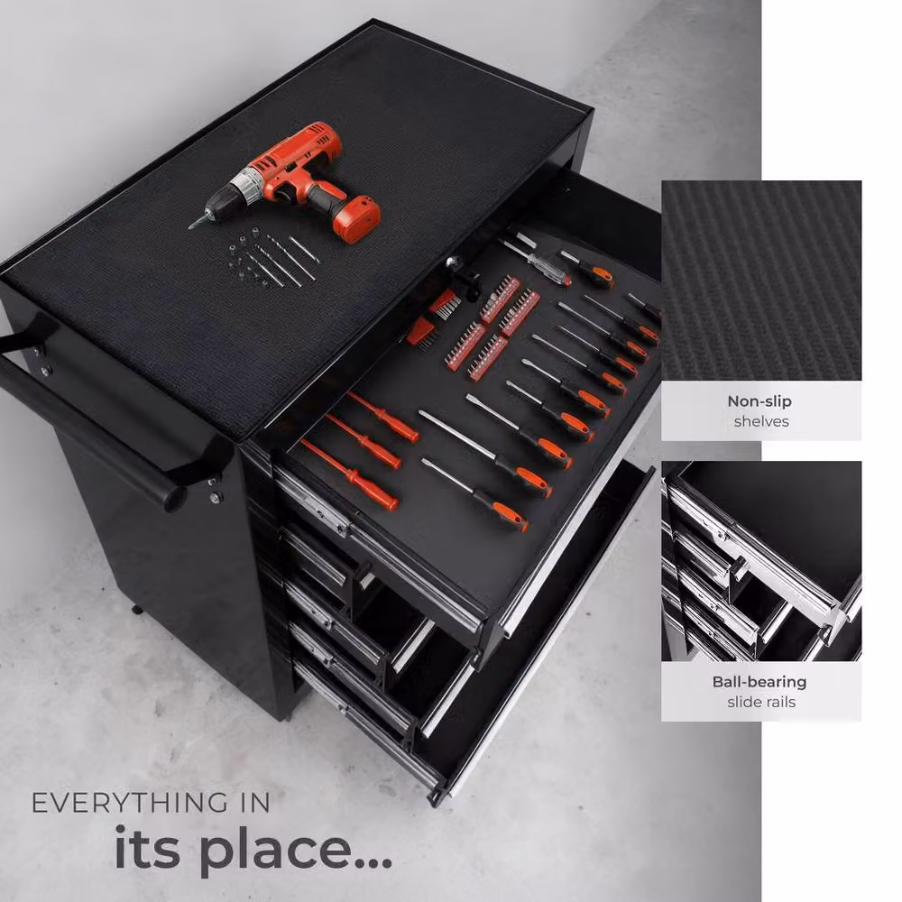 tectake Lockable and Rollable Metal Tool Chest in Black – 5