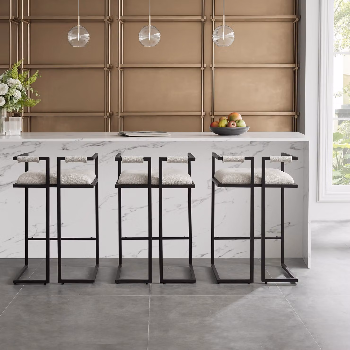 Modish Furnishing Cassie Set of 2 Modern Ivory Fabric and Black Metal Frame Bar Stools – 2