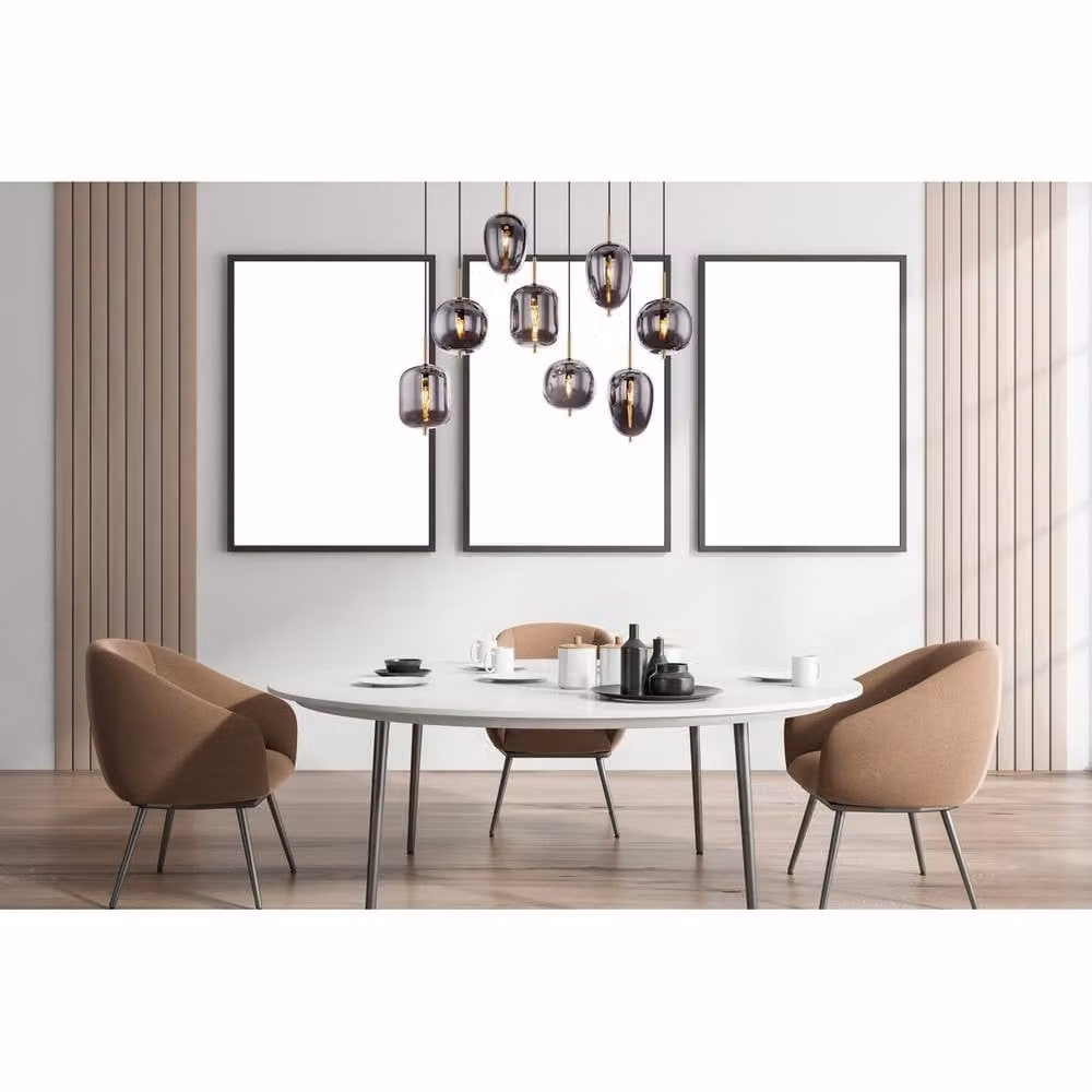 Netlighting Blacky I Cluster Pendant Light with Brass and Multicolour Glass Shades, 8x E14, Height: 120 cm, Width: 40 cm, Depth: 40 cm – 2