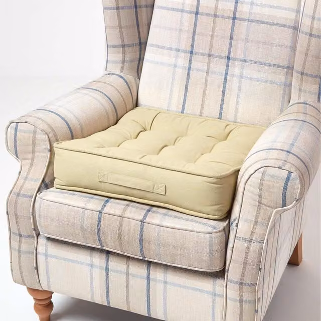 Homescapes Sage Green Cotton Armchair Booster Cushion, W/D/H: 50 x 50 x 10 cm – 1