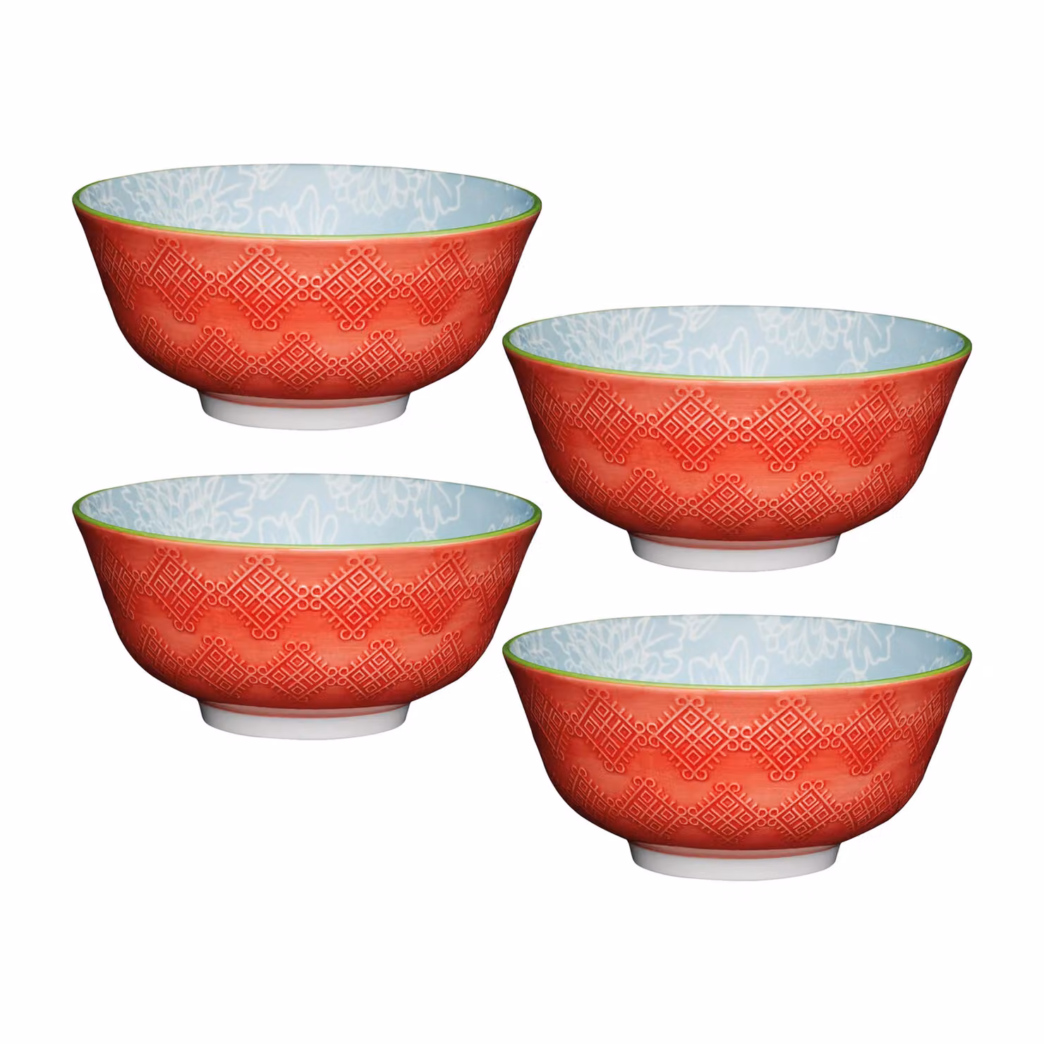 KitchenCraft Set of 4 Red Ceramic Leaf Print and Terracotta Look Bowls – 2