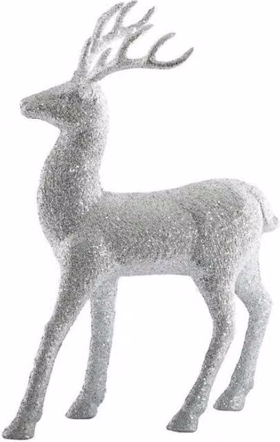 KDMD Glitter Standing Reindeer Decoration in Silver, Height: 32 cm