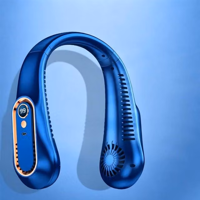 NESTLUNE Portable Neck Hanging Cooling Fan in Blue
