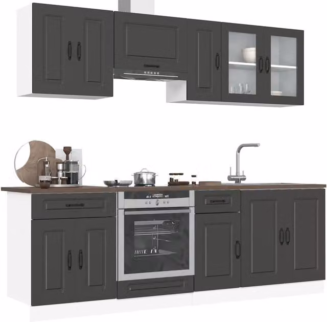 Berkfield Home Kalmar 8 Piece Black Matt Kitchen Cabinet Set