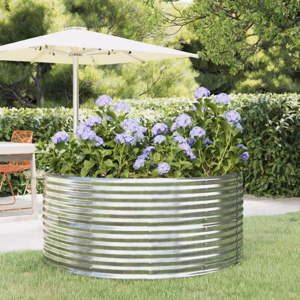 Berkfield Home Garden Silver Powder-coated Steel Raised Bed W/D/H: 140 x 140 x 68 cm – 2