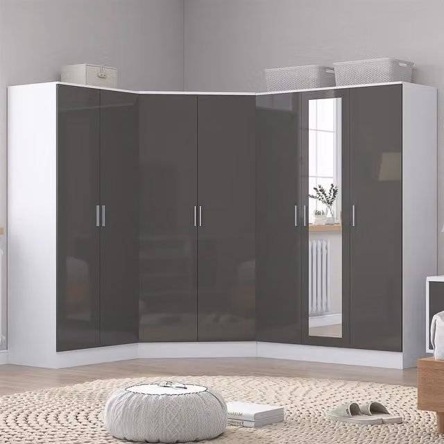 REFLECT Wardrobe Bundle with Corner, 3-Door and 2-Door Units in Grey Gloss and Matt White