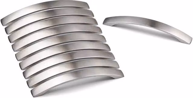 SPETLEK 10 Pack Brushed Nickel Bow Kitchen Cabinet Drawer Bar Pulls in Metallic Silver, 160 mm
