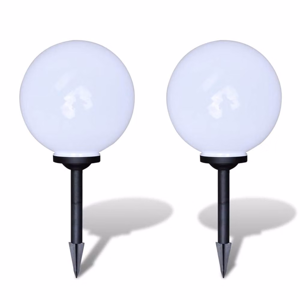 Berkfield Home Solar LED Outdoor Pathway Lamps, 2 Piece White Globe Set with Ground Spike, Height: 30 cm – 2