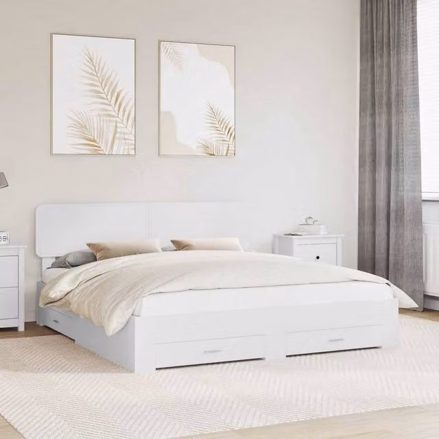 Berkfield Home Bed Frame with Headboard and Drawers, White, W/D/H: 180 x 200 cm, Engineered Wood