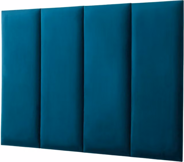 Novecrafto Set of 4 Blue Velvet Upholstered Wall Panels with Adhesive, W: 80 cm, H: 30 cm