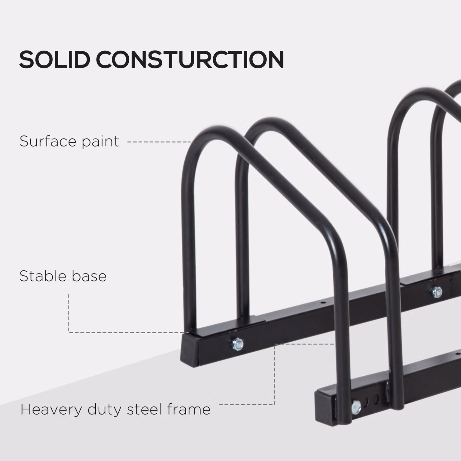 HOMCOM Black Bicycle Storage Stand for Floor or Wall Mounting, W: 33 cm, D: 76 cm, H: 27 cm – 7