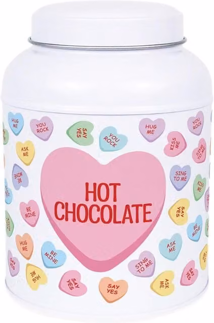 Purely Home Floral Heart Candy Hot Chocolate Canister, White Metal Kitchen Storage Tin with Domed Lid