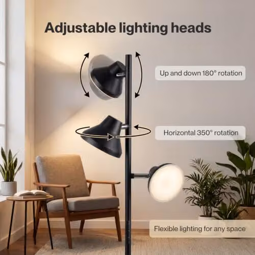 Emitto 3-Light LED Floor Lamp in Black with Remote Control and Touch Dimming – 4