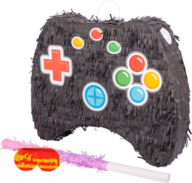Fax Potato Pink Game Controller Piñata Set with Stick and Blindfold