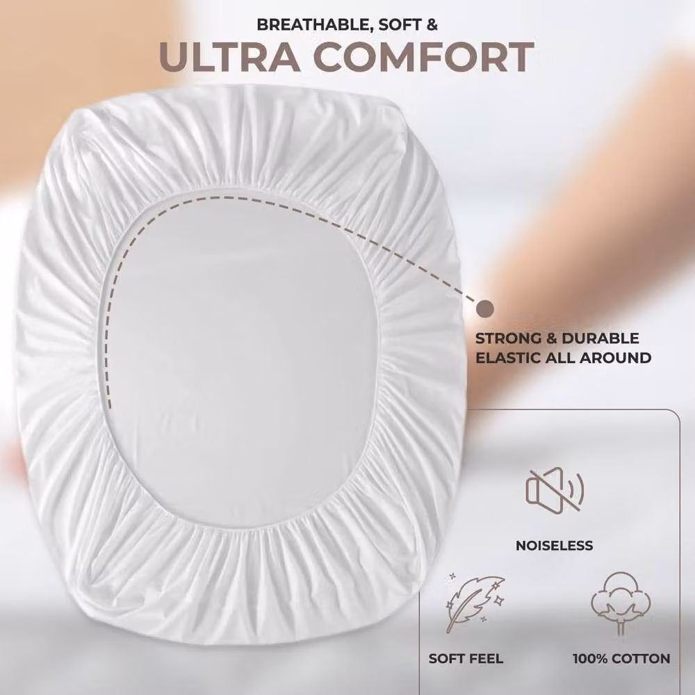 Homes-Linen 400TC Egyptian Cotton Extra Deep Fitted Sheet in White, Size: 140 x 200 cm, Depth: 40 cm – 2