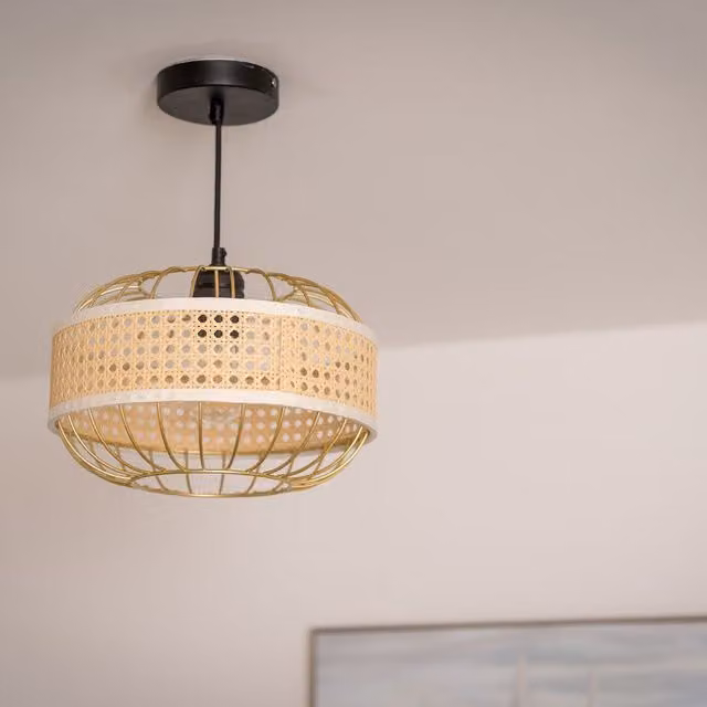 ValueLights Gold Rattan Band Ceiling Pendant Light Shade, Width: 30 cm
