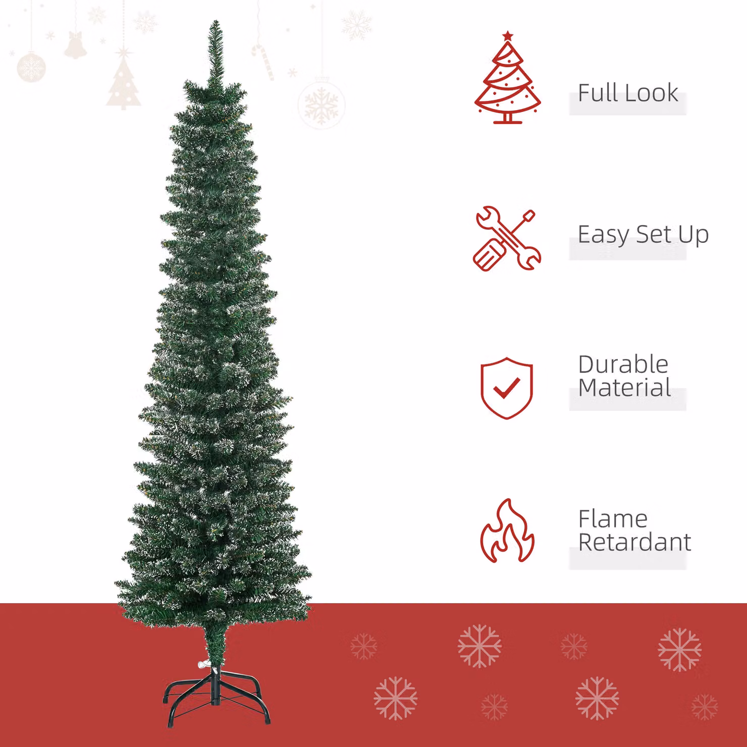 HOMCOM 5.5ft Artificial Snow Dipped Christmas Pencil Tree in Green and White with Black Stand – 4