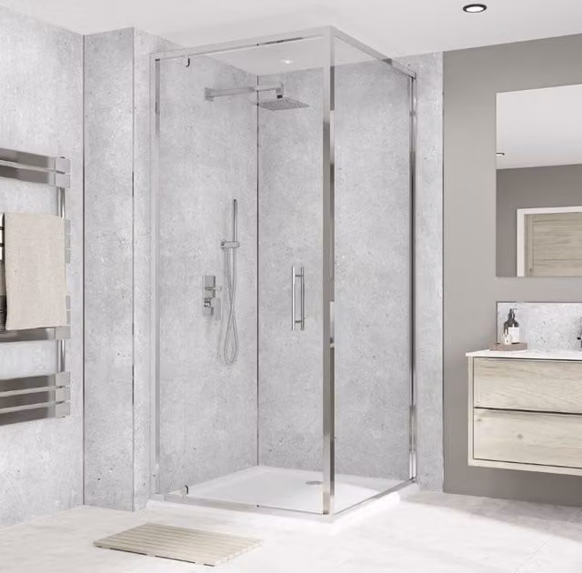 Wetwall Stone Look Bathroom Wall Panel in Grey, W: 90 cm, H: 244 cm, D: 0.4 cm