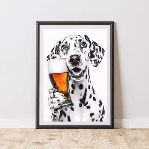 60 Second Makeover Funny Dalmatian Drinking Beer Paper Poster, A3