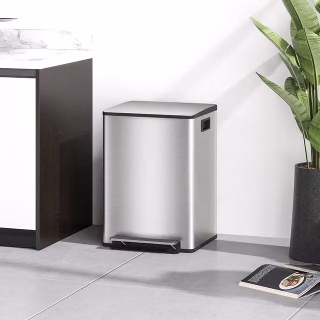 HOMCOM Double Kitchen Pedal Bin with Soft-Close Lid, Silver Tone, 2 x 20L – 1
