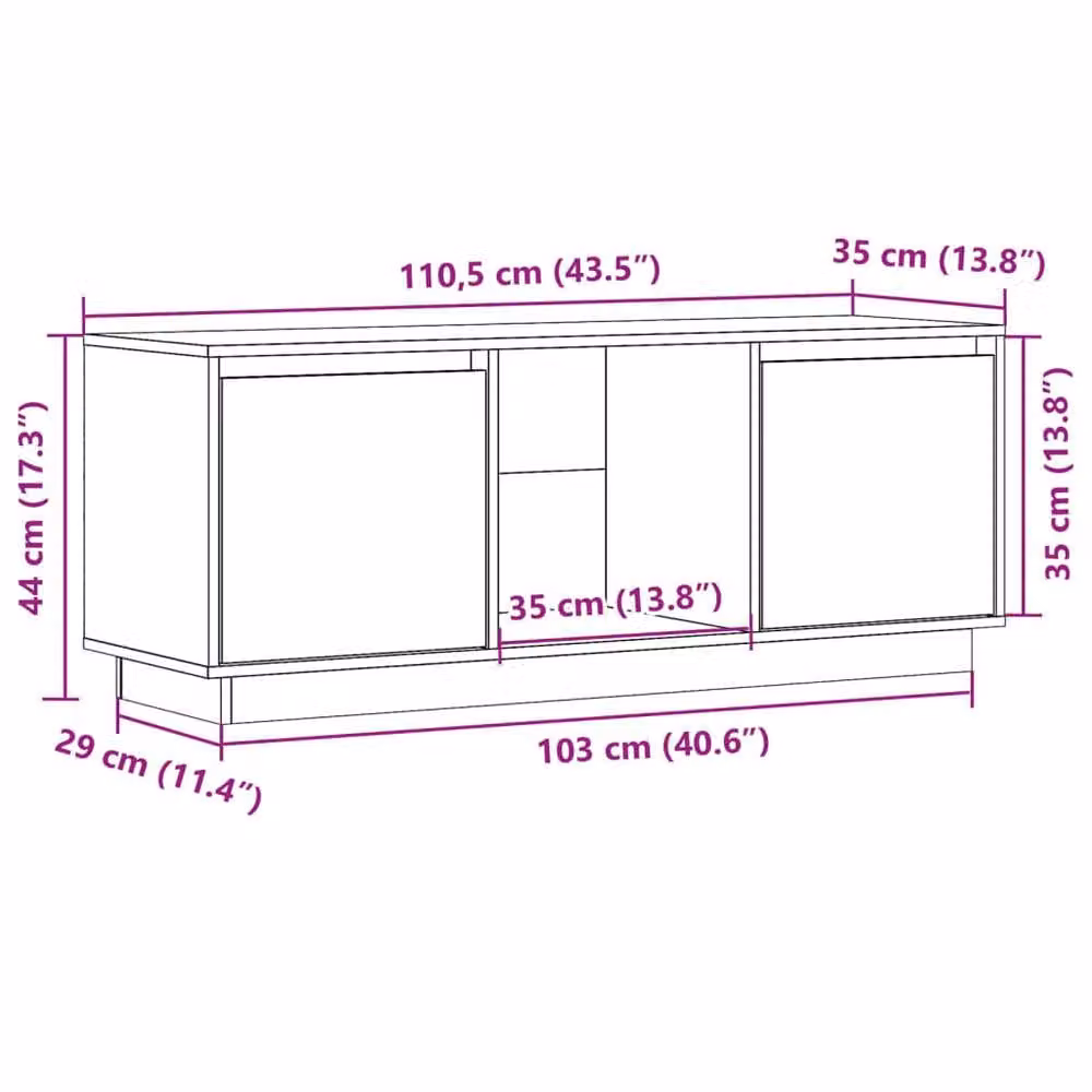 Berkfield Home TV Cabinet in Honey Brown Solid Pine Wood, W/D/H: 110.5 x 35 x 44 cm – 5