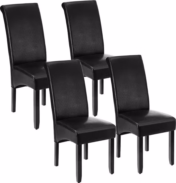 tectake Set of 4 Modern Dining Chairs with Black Synthetic Leather and Lacquered Wood Legs – 9