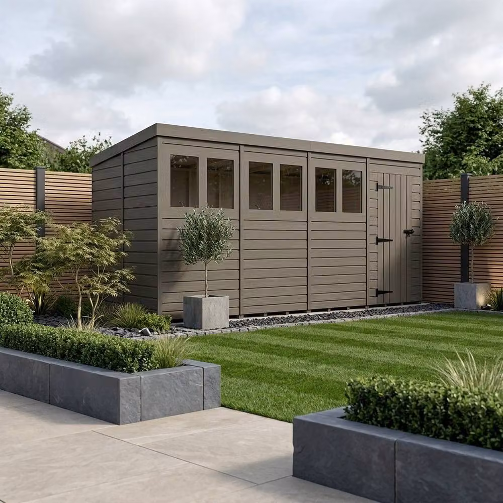 Buttercup Farm Grey Composite Pent Garden Shed with Single Door and Windows W/D/H: 274 x 183 x 210 cm – 2