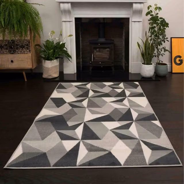 The Rug House Silver Grey Diamond Geometric Living Room Rug, W: 230 cm, D: 160 cm