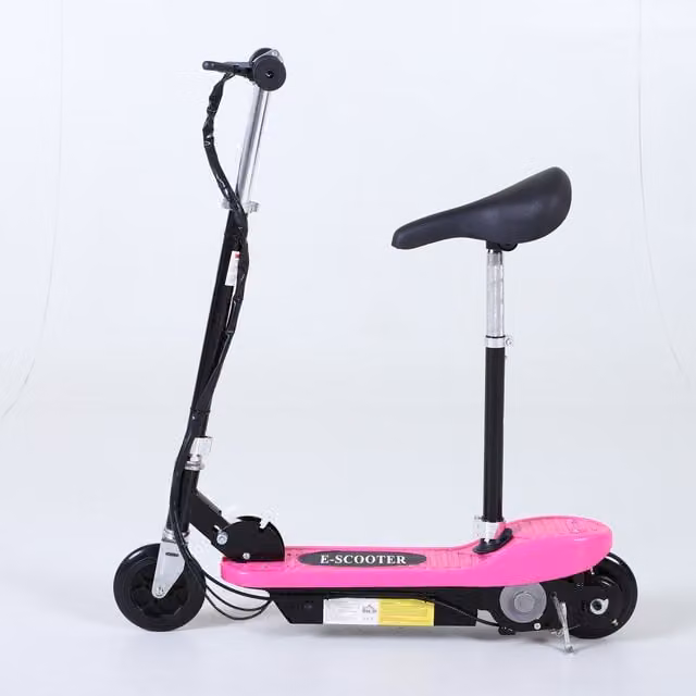 HOMCOM Foldable 120W Electric Powered Scooter with Adjustable Seat and Brake, Pink