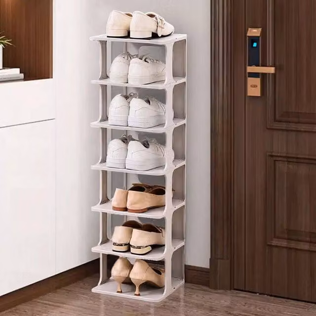KORVIXA 7-Tier Tall Freestanding Shoe Rack in White, W/D/H: 50 x 50 x 50 cm – 1
