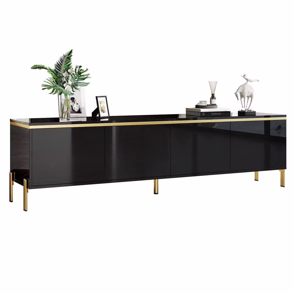 Matteo Modern High-Gloss TV Stand with Media Compartments in Black and Gold – 2