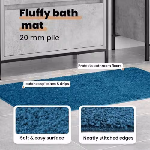 vidaXL Anti-slip Blue Microfibre Bath Mat, W/D/H: 80 x 50 x 0.35 cm – 4