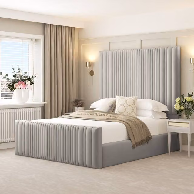 Bed Choices Aspire King Size Upholstered Velvet Bed Frame in Silver with 177.8 cm Headboard (W/D/H: 180 x 200 cm)