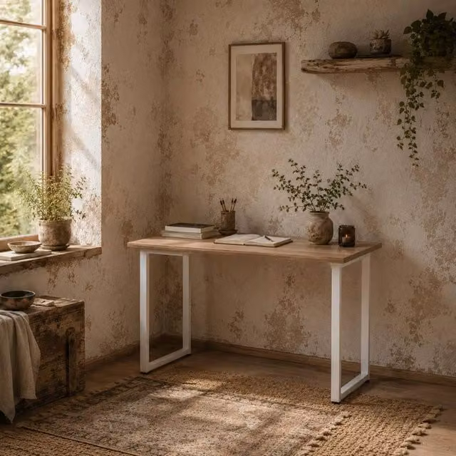 Wyld Haus Modo Writing Desk in White and Oak, W: 120 cm, D: 60 cm, H: 76 cm
