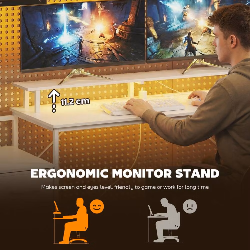 STILVORA White Gaming Desk with Wood and Metal Construction – 7