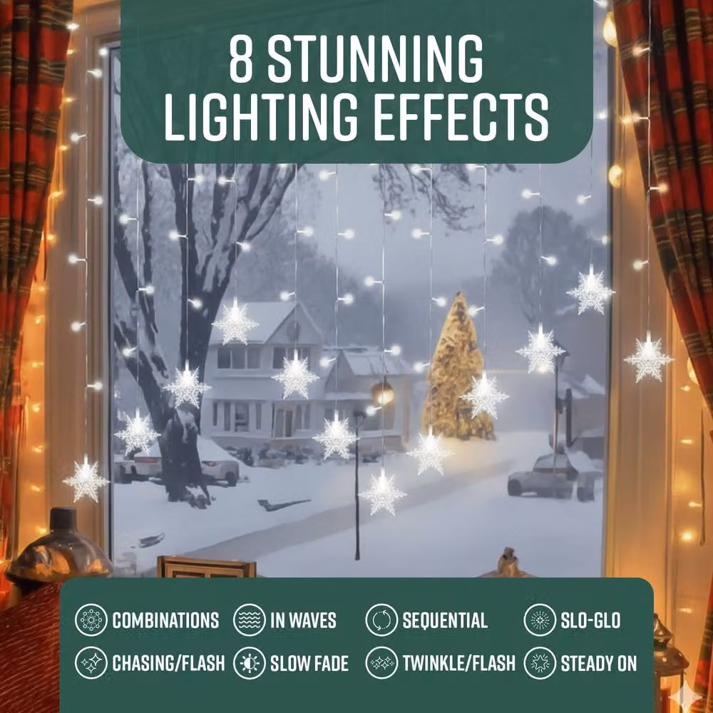 Globrite 104 LED Star Curtain Fairy Lights in Cool White with Remote Control – 2