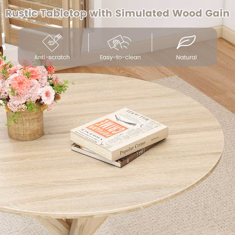 Gymax Round Rubberwood Dining Table in Light Brown with Intersecting Base for 2-4 People – 2