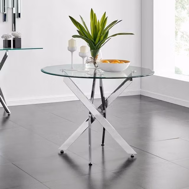 FurnitureboxUK Skye Round White Marble Glass and Metal 6 Seater Dining Table