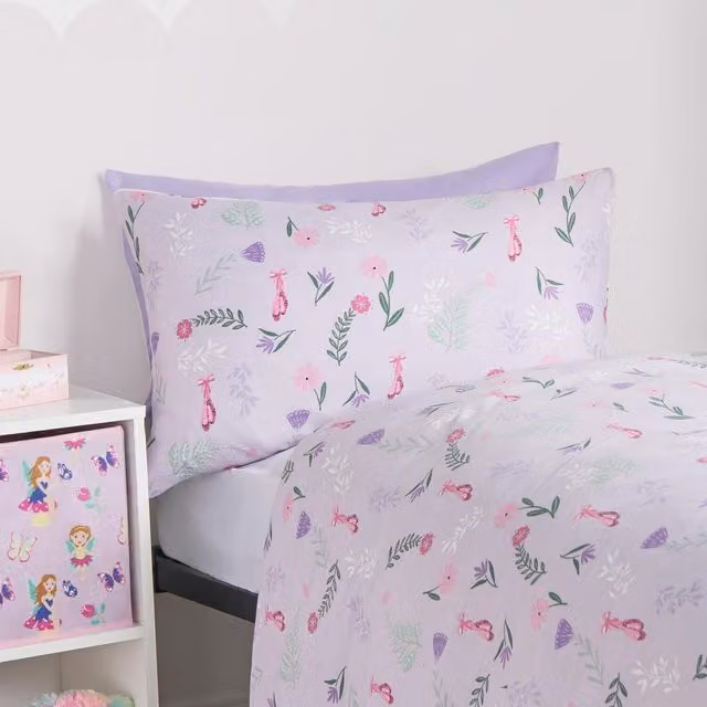OHS Ballerina Childrens Duvet Cover Set, White and Pink, W: 90 cm, H: 200 cm