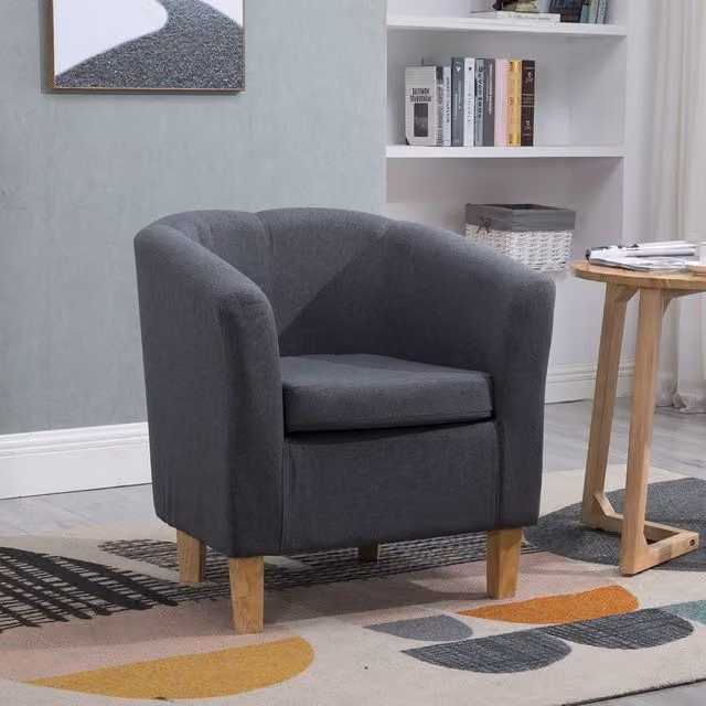 WestWood Grey Linen Fabric Tub Chair with Armrests