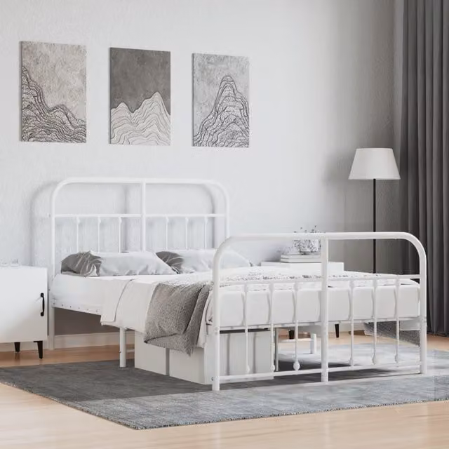 Berkfield Home Metal Bed Frame with Headboard and Footboard in White, W/D/H: 120 x 190 cm Small Double – 1