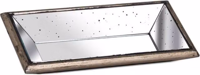 KDMD Astor Silver Distressed Mirrored Rectangular Display Tray with Wooden Detailing