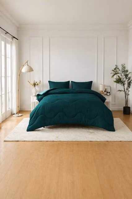 Dyzi 10.5 Tog Supersoft Microfibre Duvet and Pillowcase Set, Green, King Size (W: 230 cm, L: 220 cm)