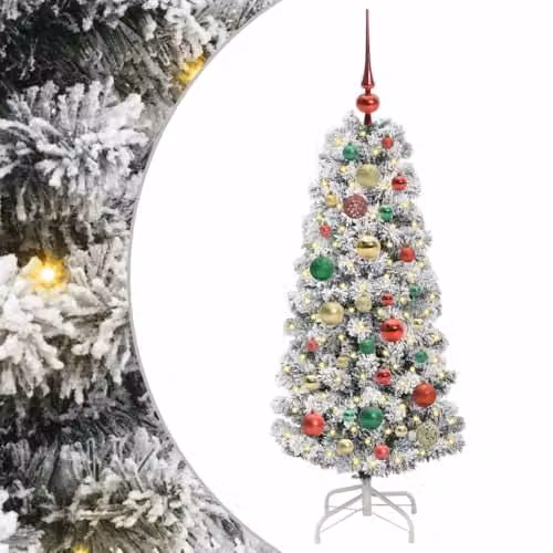 vidaXL Artificial Hinged Christmas Tree in Green and White, Height: 120 cm – 1