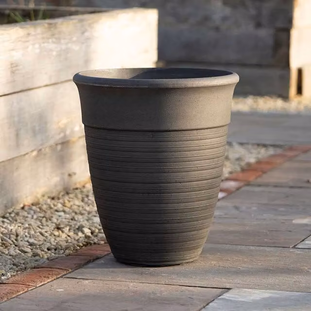 Primrose Grey Stone Effect Round Tall Outdoor Patio Planter Tub, Diameter: 48 cm