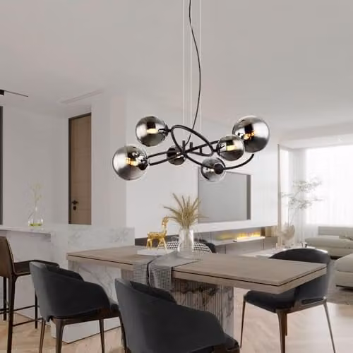 Netlighting Riha Globe Pendant Light in Black with Smoked Glass, Height: 120 cm, Width: 58.8 cm – 5