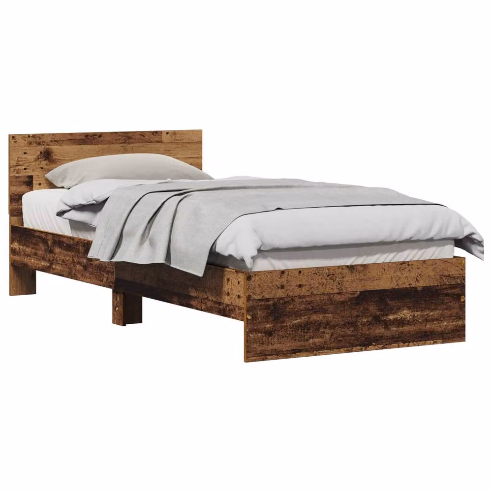 Berkfield Home Bed Frame with Headboard in Brown Old Wood, W/D/H: 90 x 200 x 70 cm – 2